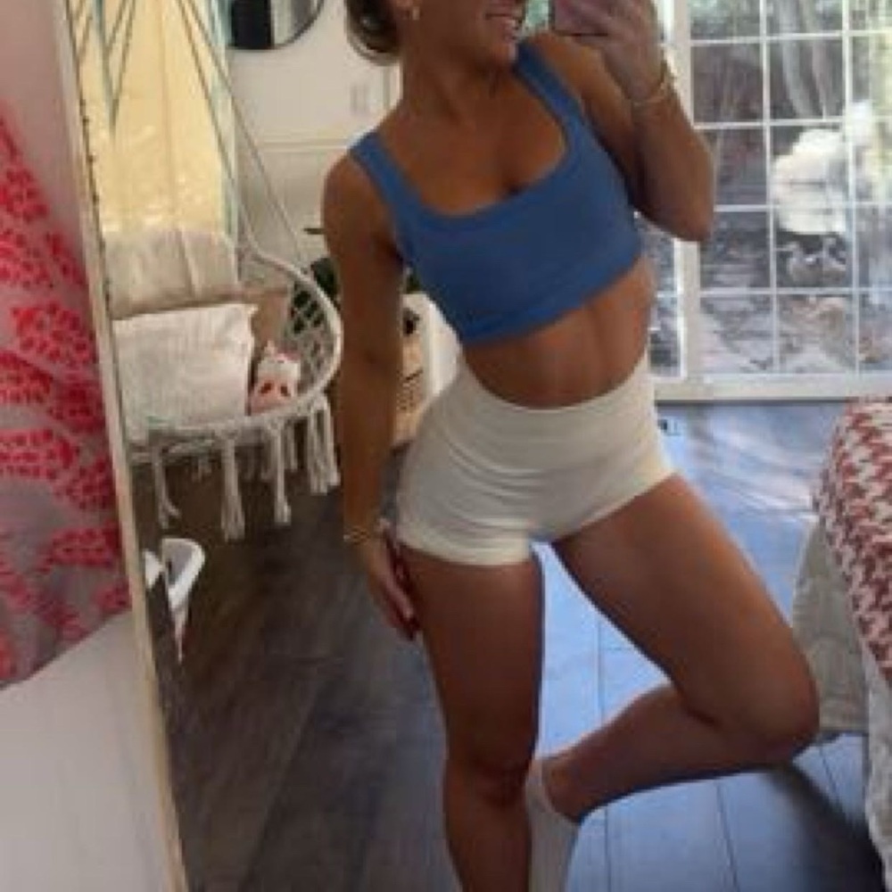 Forever 21 Blue Crop Top and Cream Shorts Set